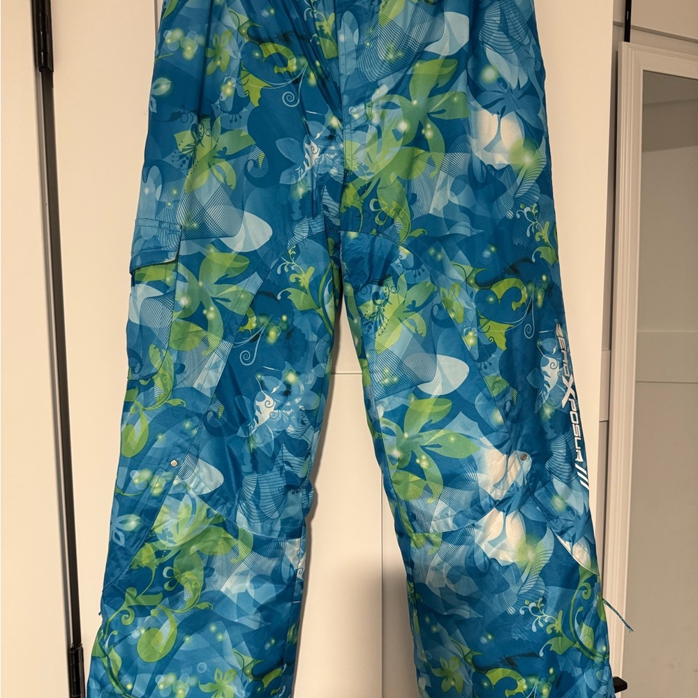 Floral Blue Green Kids Ski Pants